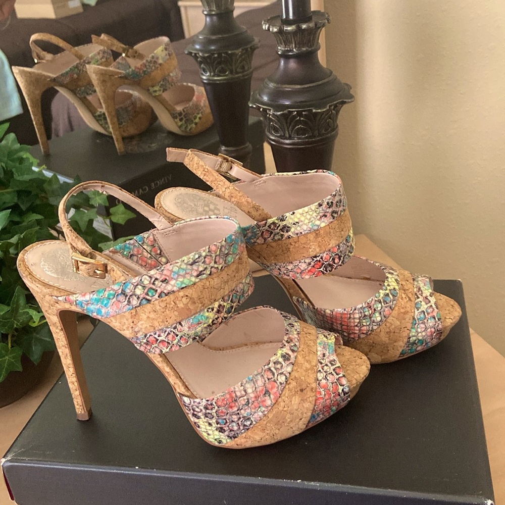 Vince Camuto Multicolor Cork Platform 5” Heels